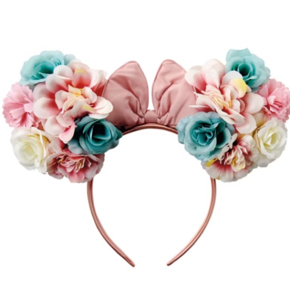 Floral Minnie Mouse Disney Headband with Cute Pink Bow
